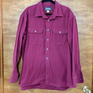 Cabelas Mens XL Burgundy Heavy Flannel Shirt With Button Front & Dual Chest Pock